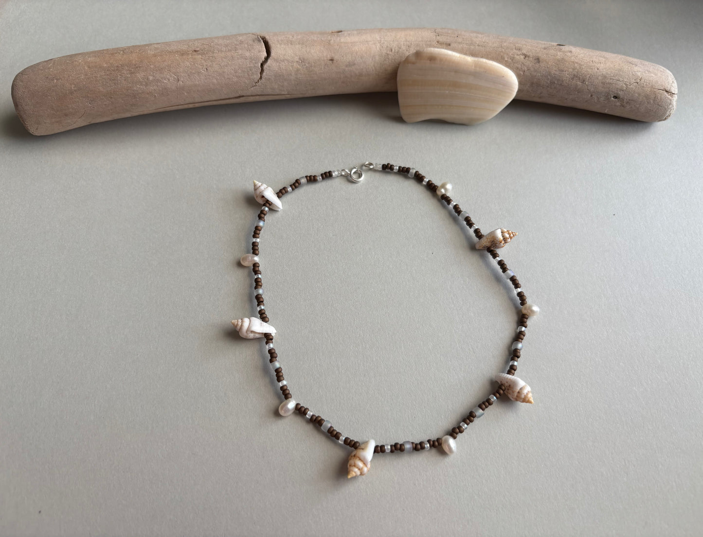 anklet - shells & pearls (longer)