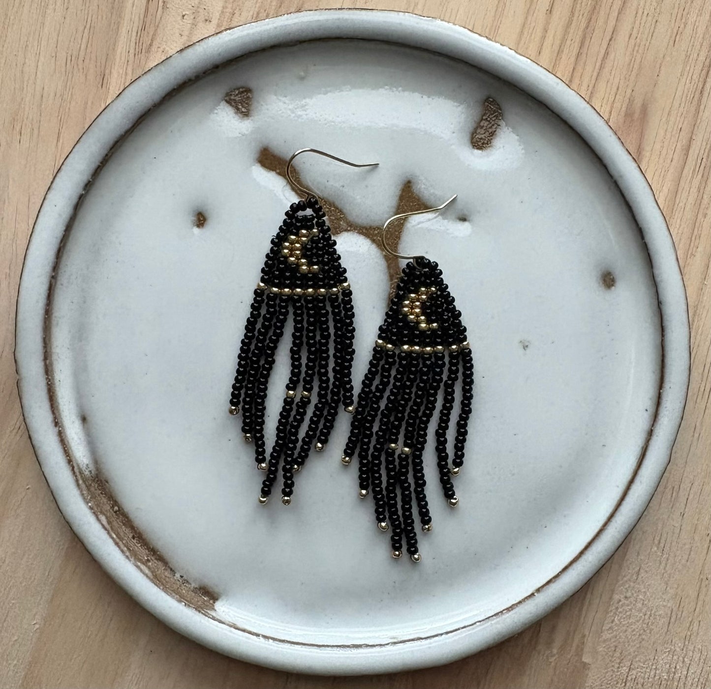 moon earrings - shiny black & gold