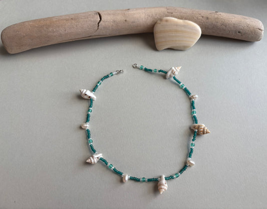 anklet - shells & pearls (longer)