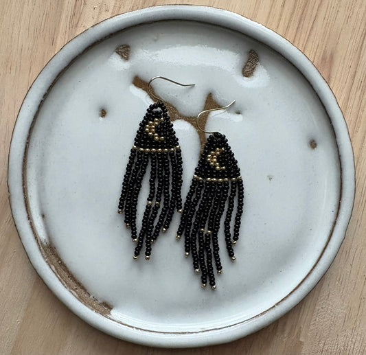 moon earrings - shiny black & gold